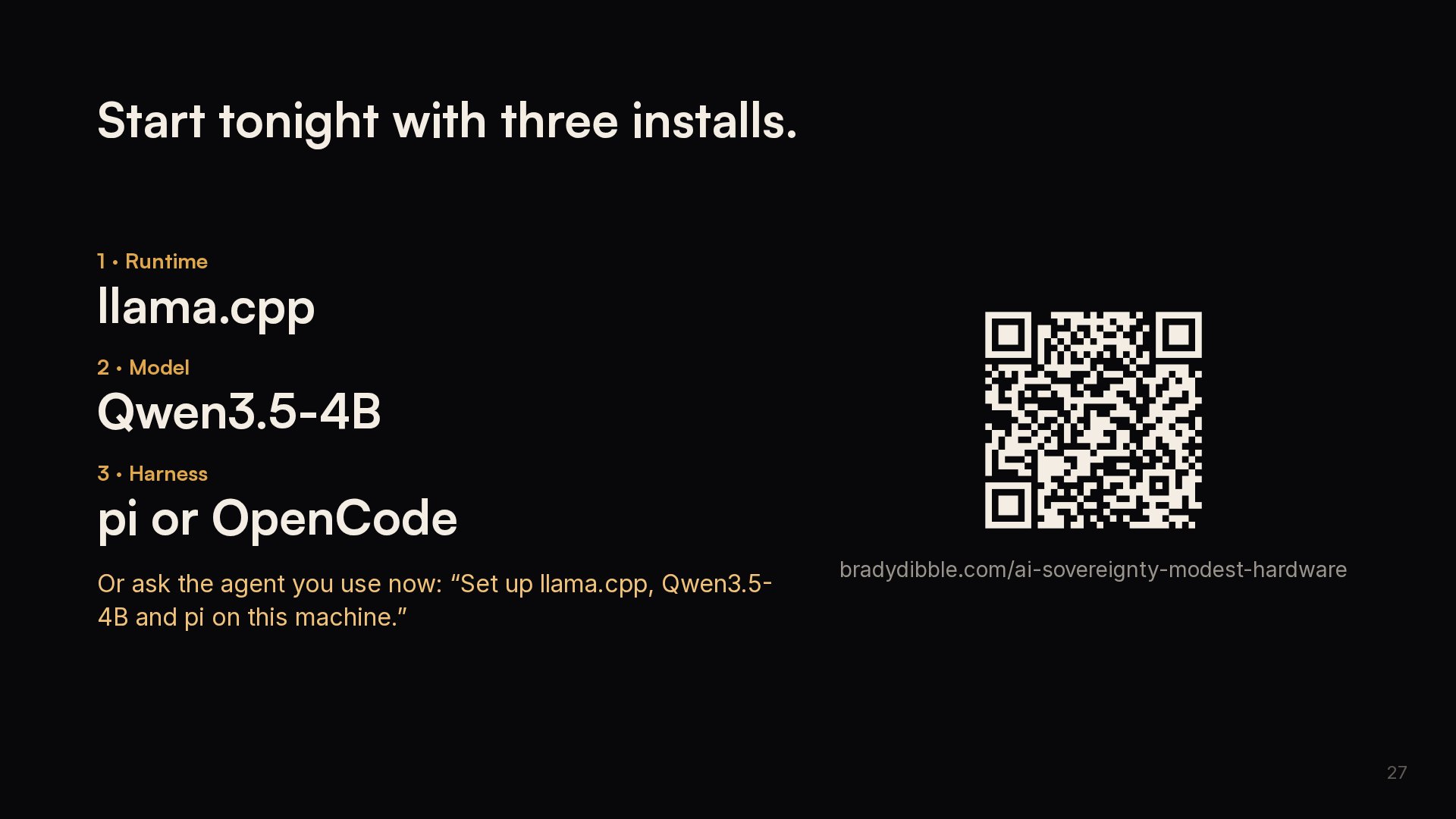 Slide 27: Start tonight with three installs.